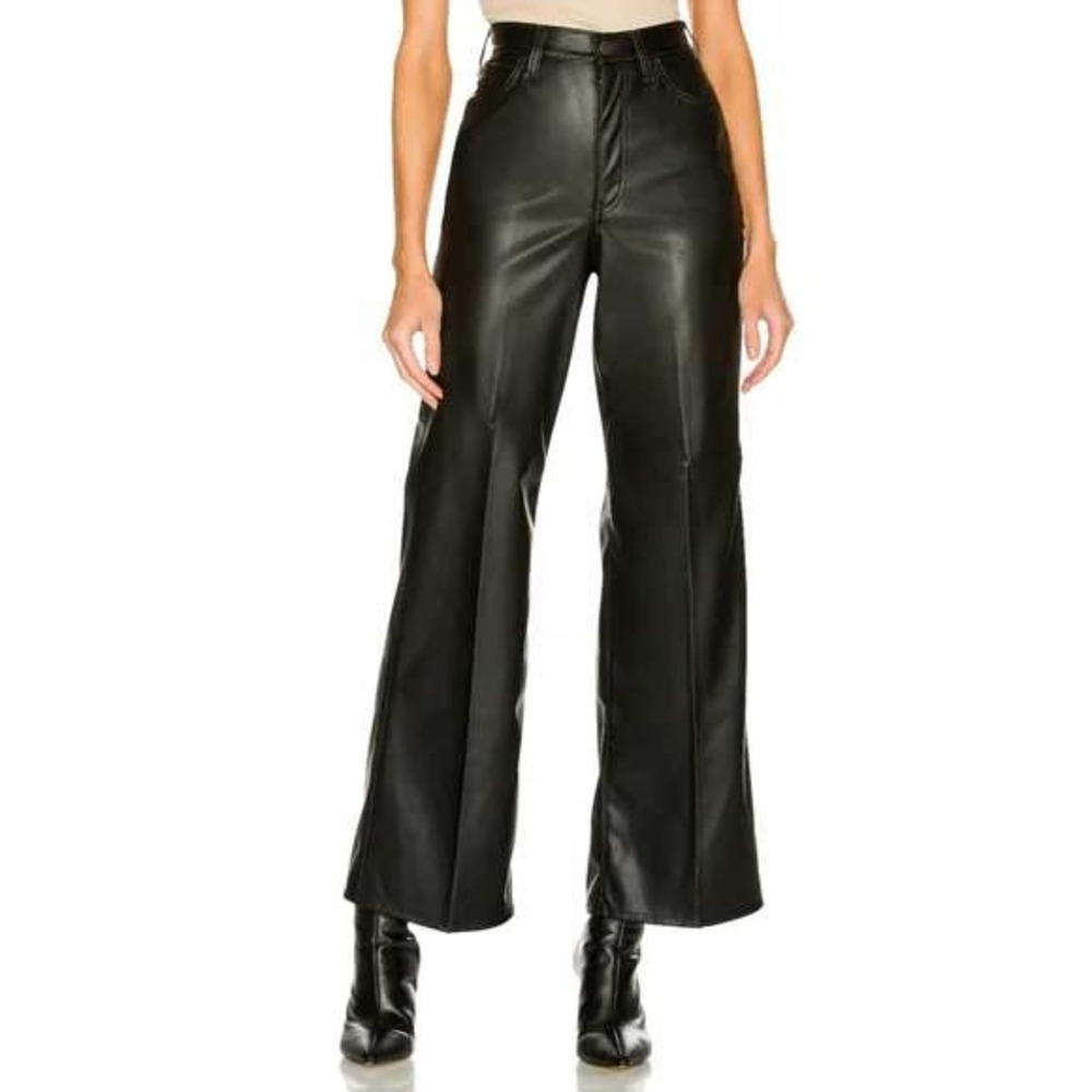 Levi's Womens 70s High Flare Faux Leather Pants 31 Black Retro Edgy Capsule Chic